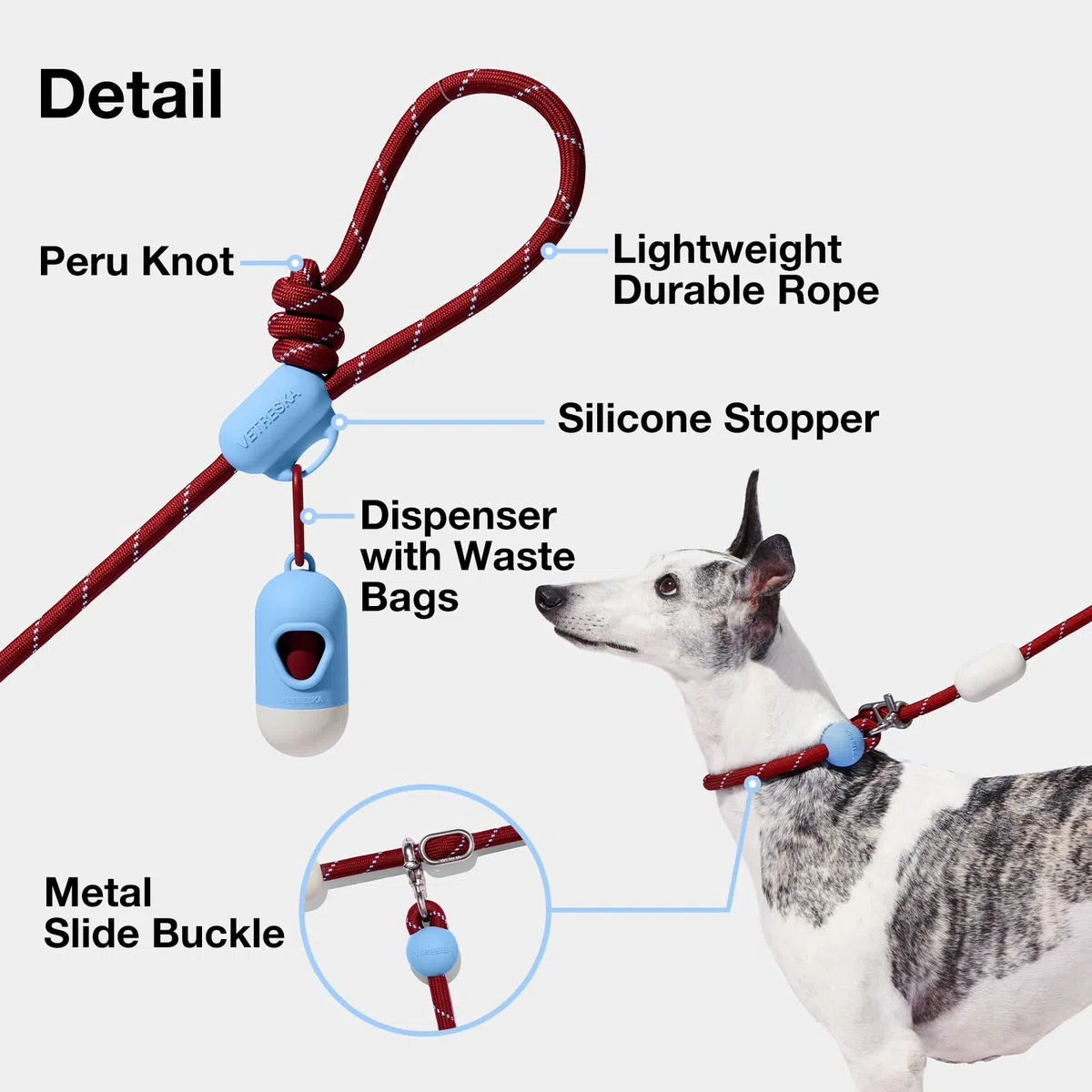 VETRESKA Correa de perro manos libres, correa de cuerda de 8 pies para perros medianos y grandes, correas de correa deslizante para cintura/correa cruzada para caminar, correas de perro sin tirones