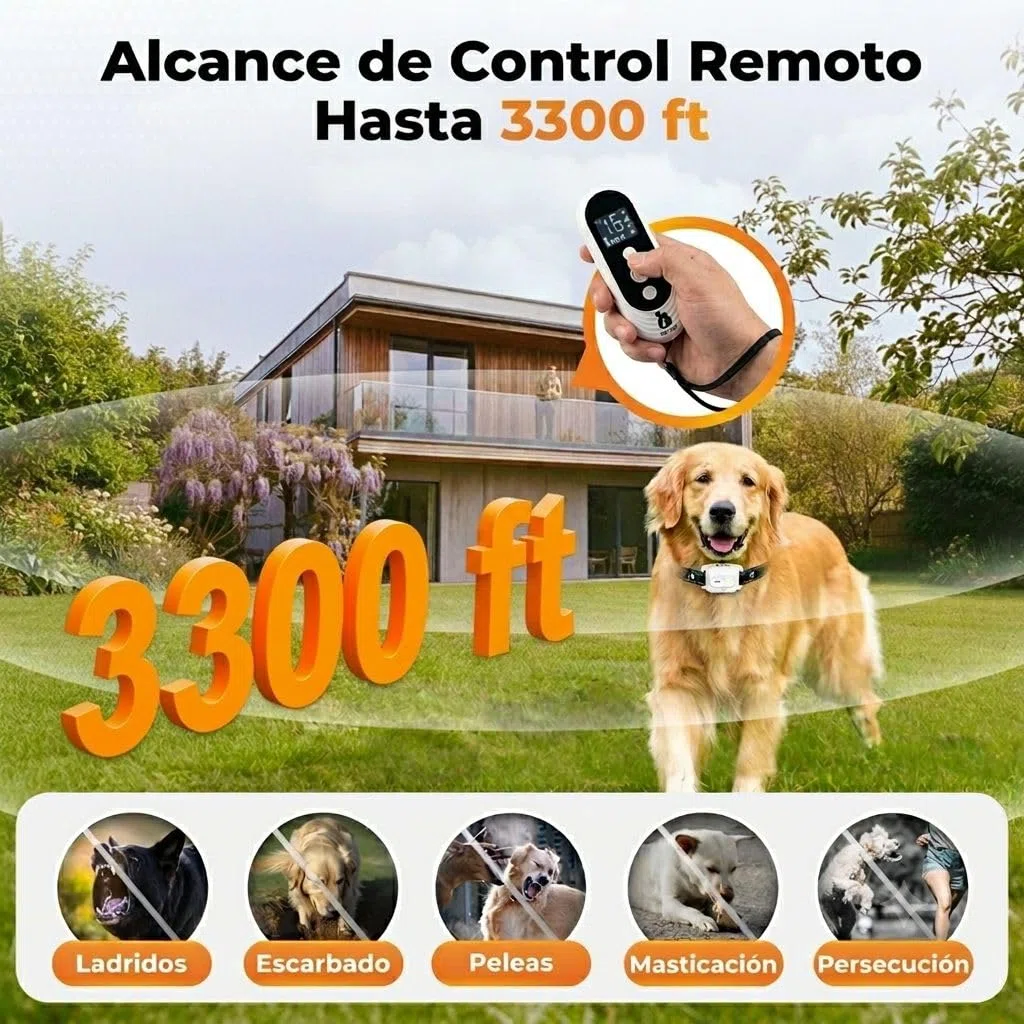 Collier pour Chien Avec Télécommande, Portée jusqu’à 3 km, Fonctions Sonores, Vibration et Lumière, 4 Modes Personnalisables, Étanche IPX7, Rechargeable, pour Utilisation Quotidienne