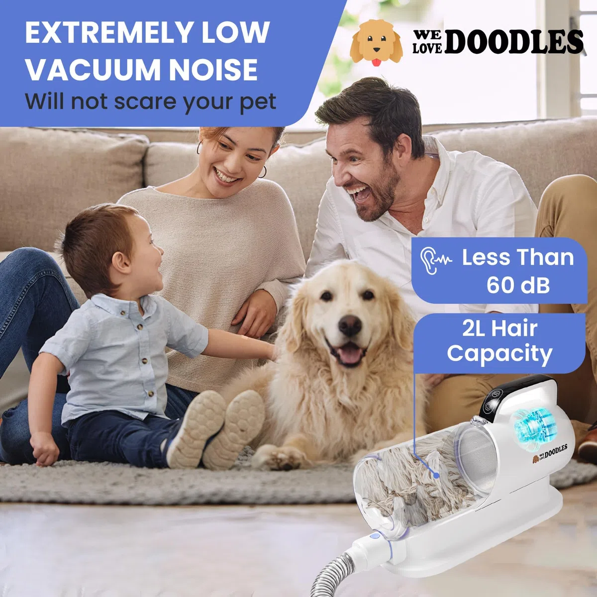We Love Doodles Kit de aspiradora de aseo para perros, aspiradora de pelo de mascotas para perros, desprendimiento