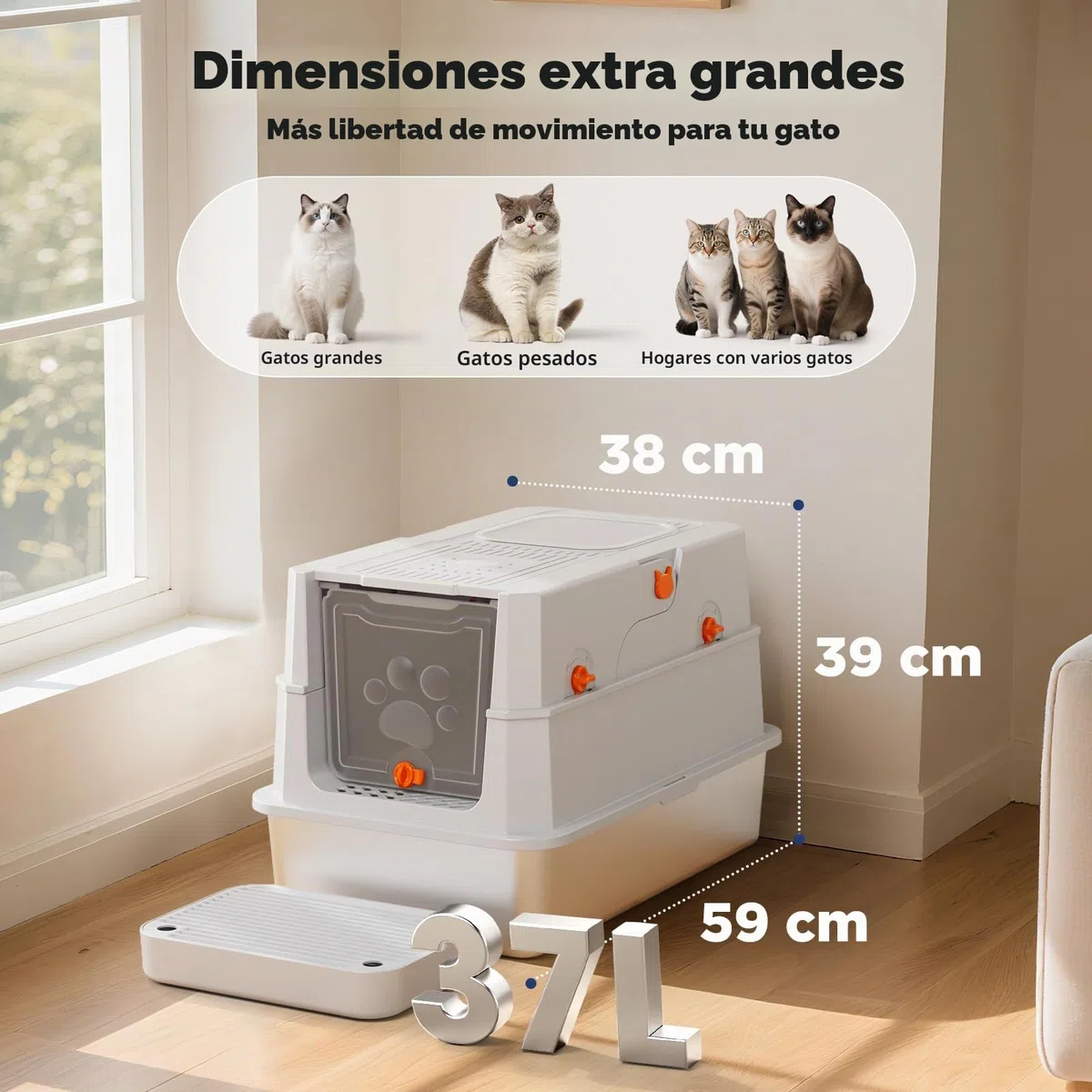 MIXJOY Bandeja para gatos XXL de acero inoxidable con tapa, bandeja sanitaria de acero inoxidable de dos puertas, bandeja cerrada para gatos con pala, fácil de limpiar, adecuada para gatos grandes
