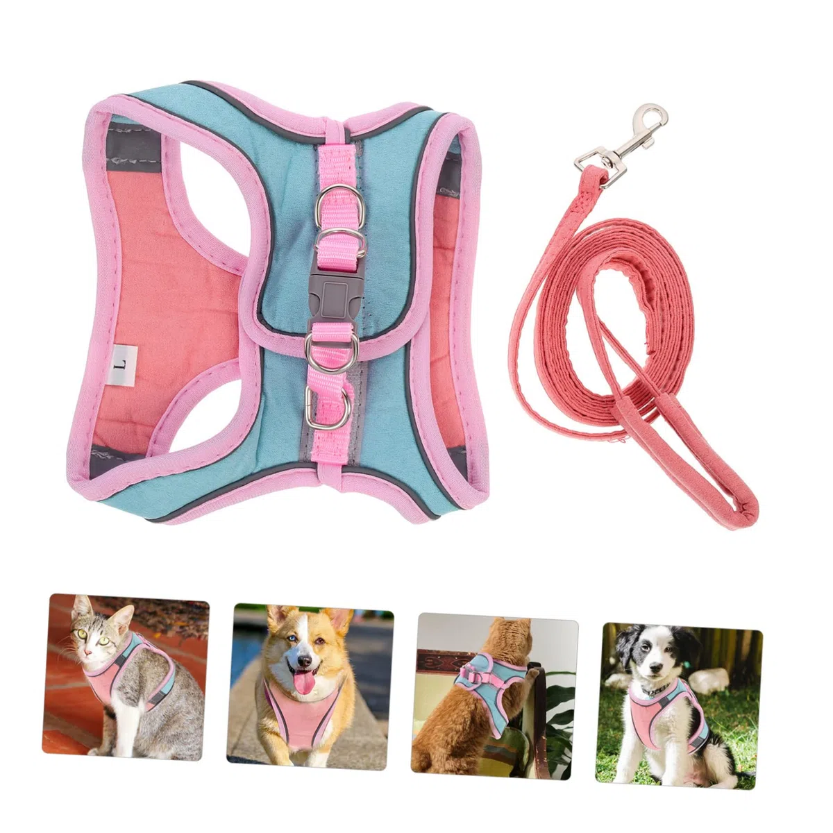 Happyyami 4juegos Arnés Reflectante para Gatos y Cachorros Kit De Chaleco Correa Diseño Resistente y Adorable para Paseos Al Aire