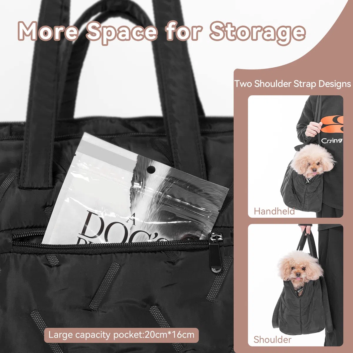 A 4 Pet Bolsa para perros y gatos, lavable con cremallera, bolsa de transporte para perros pequeños y medianos, cachorros, M: 35 x 22 x 30 cm, color negro