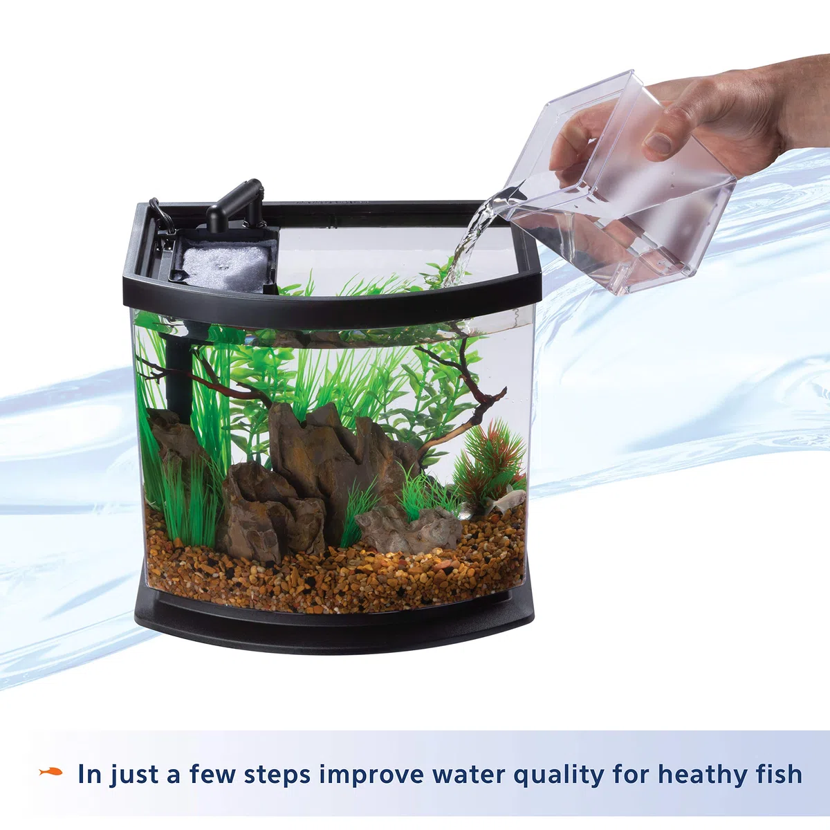 Aqueon Kit de Acuario LED MiniBow con tecnología SmartClean, Negro, 2.5 galones