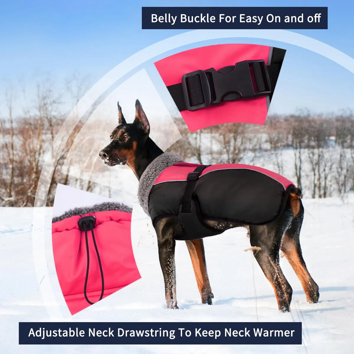 IECOii Abrigo extra cálido para perro, reflectante, ajustable, abrigo de invierno para perro con hebilla, chaqueta de forro polar con cuello alto para clima frío, abrigo de invierno suave para perros