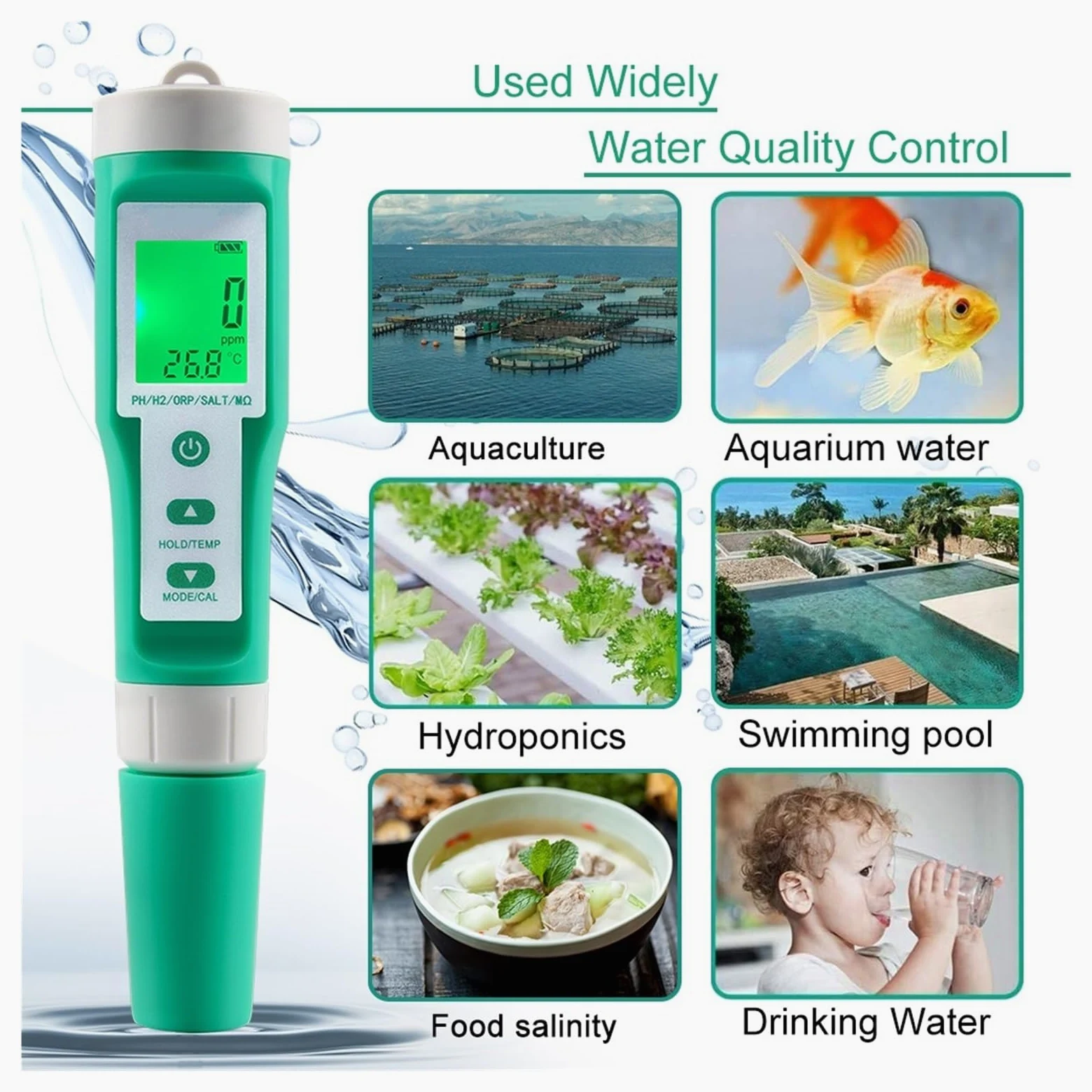 Medidor Agua Medidor De PH Tds Tester Digital ORP EC Salinity H2 SG SPA Acuario Herramienta Prueba Agua Solución Fertilizante Resistividad Instrumentos Multiusos Preciso Fácil