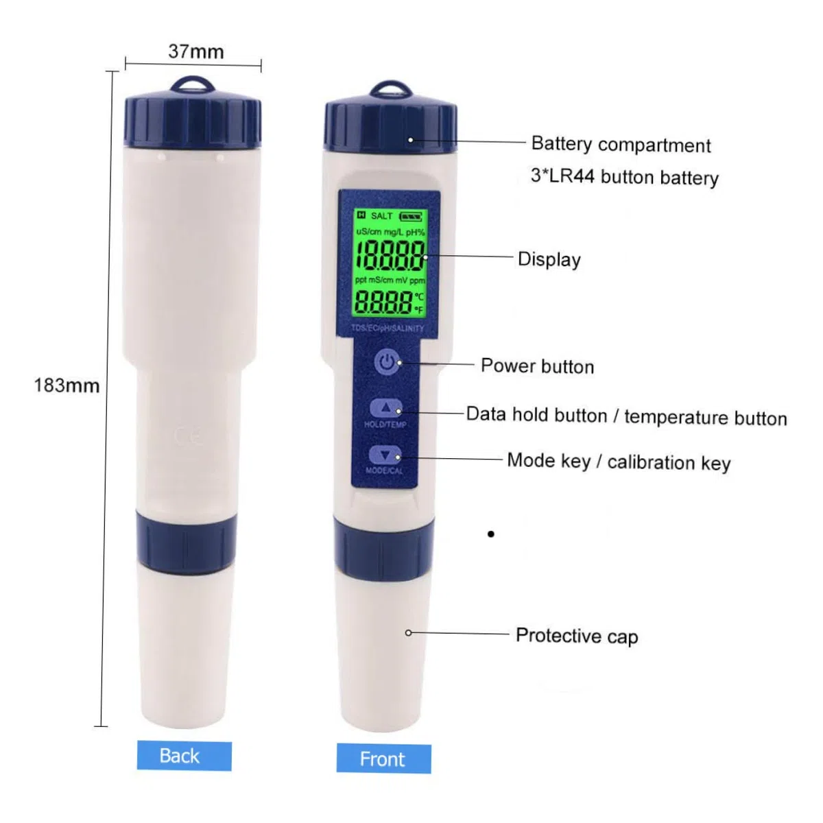 Probador Digital De Del Agua Para Medidor De Salinidad Ph Portátil Para y De Agua