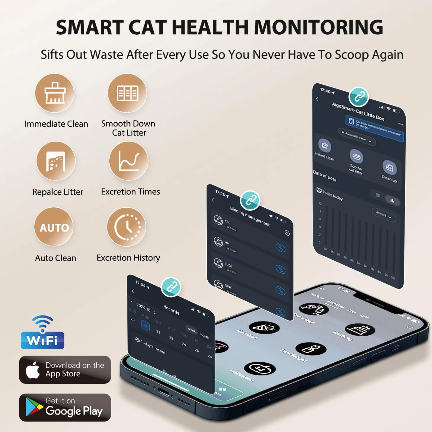 Nobleza Arenero Autolimpiable para Gatos SL01 - Caja de Arena Automática de 80L con Control por App, Ideal para Varios Gatos, Incluye 2 Rollos de Bolsas + Purificador de Aire HEPA, Blanco