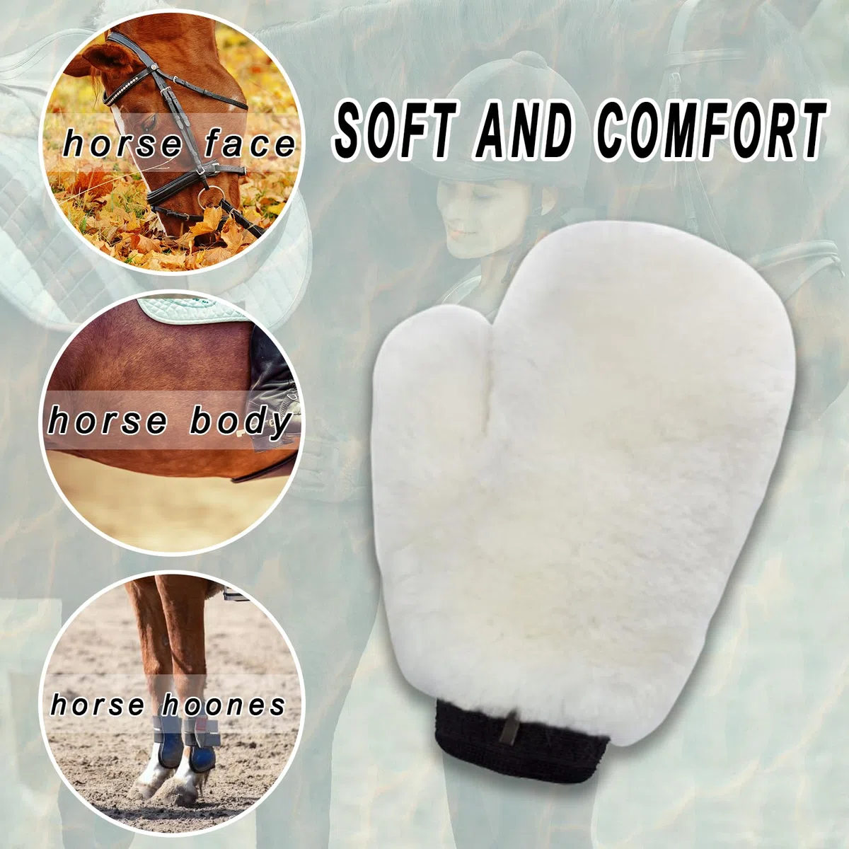 Graceful - Par de guantes de piel de oveja ultra suaves para limpiar tachuelas, sillines y bridas, ideales para caballos de piel sensible (blanco, sin dedo)