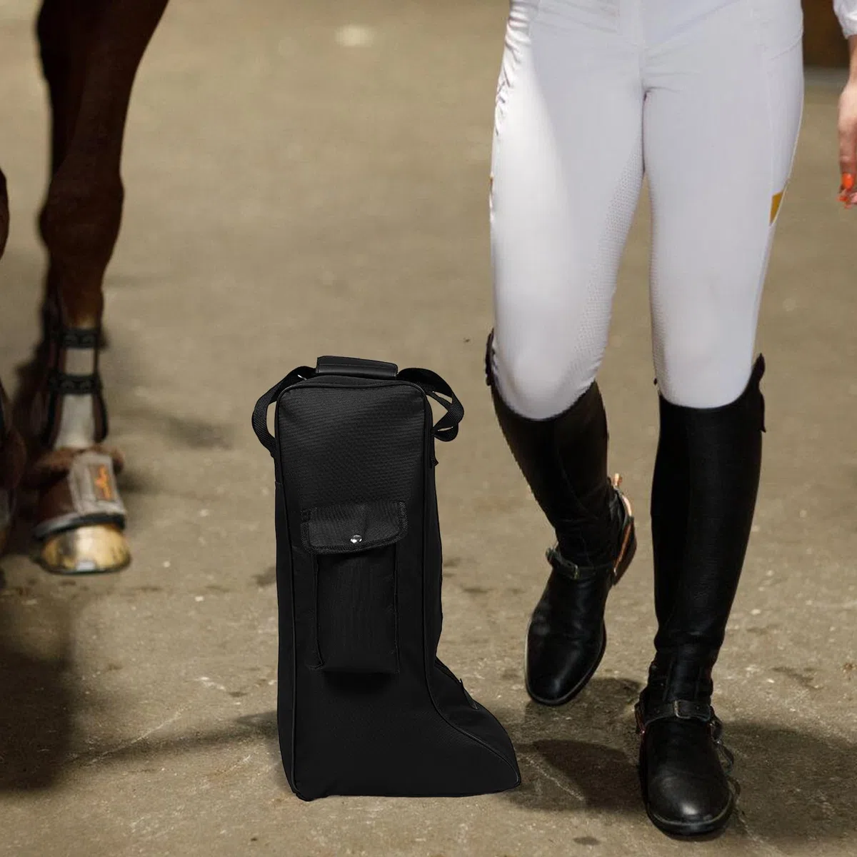 Bolsa Negra Oxford de Botas de Tela Equitación para Altas Bolsillo Frontal