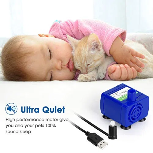 Bomba de Fuente para Gatos, Bomba de Repuesto para Fuente de Agua para Perros Y Gatos, Bomba de Fuente para Beber para Mascotas, Súper Silenciosa con Cable de Alimentación de 5.9 Pies para Fuente de a