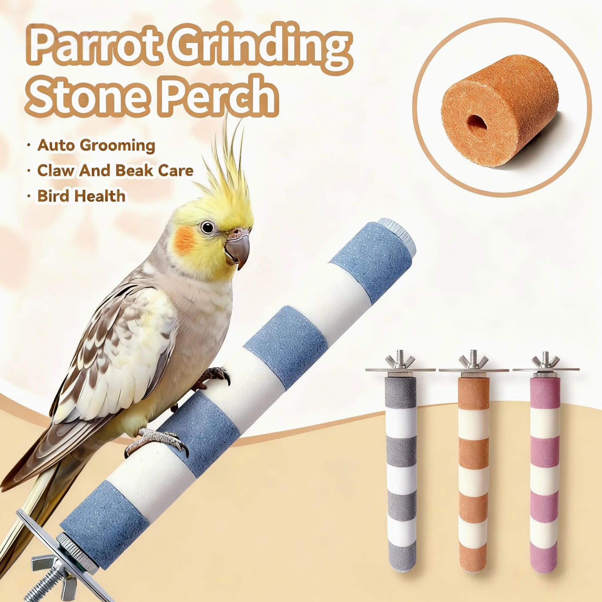 AOTU Perca para pájaros, perca de arenisca natural, perca para loros, perca duradera de pico y garra, piedra de molienda para pájaros, 7.9 x 1 pulgadas, accesorio seguro no tóxico de larga duración