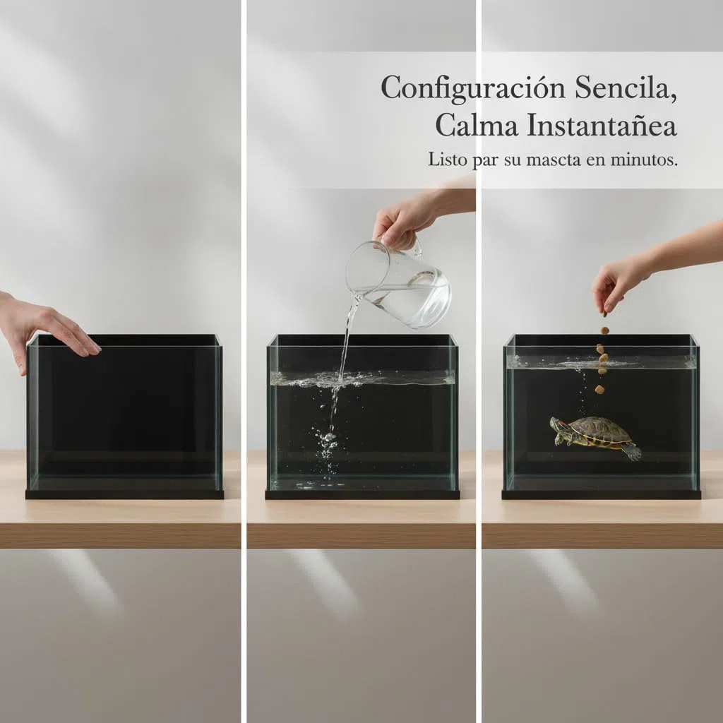 Agua para Tortugas Pequeño Escritorio, Vidrio Fondo Negro, para Espacios Pequeños, 20 * 14 * 16cm