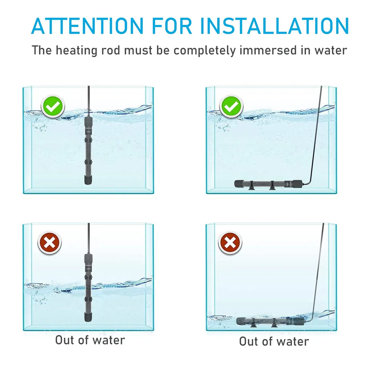 YukiHalu Pequeño calentador sumergible para acuario, mini calentador ajustable de 25 W, 50 W, 100 W, 200 W, 300 W, con controlador de temperatura externo, pantalla LED, utilizado para 5/10/20/40/60