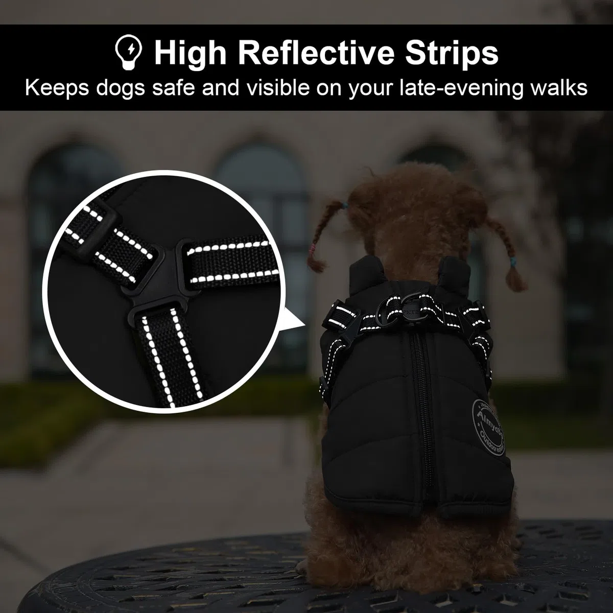 Abrigo de invierno cálido para perro, chaqueta resistente al viento, chaleco negro reflectante y ajustable para mascotas con arnés, forro polar grueso, ropa acogedora para perros y gatos