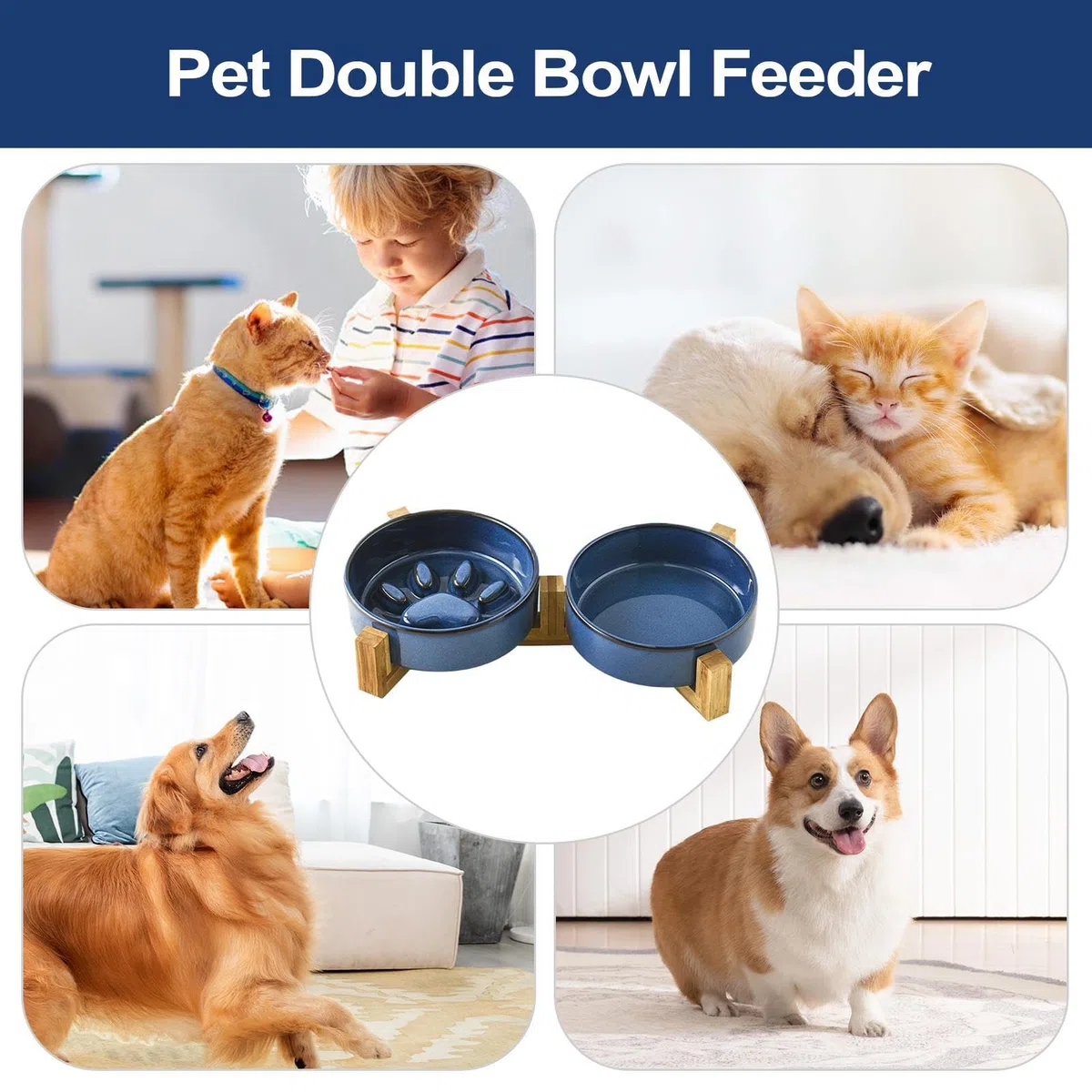 Cuencos Alimentación Lenta para Perros Elevado para Cachorros y Perros | Soporte Cuencos Perros Cerámica Antideslizante Huella Mono Estación Alimentación Mascotas Accesorios Plato Camping