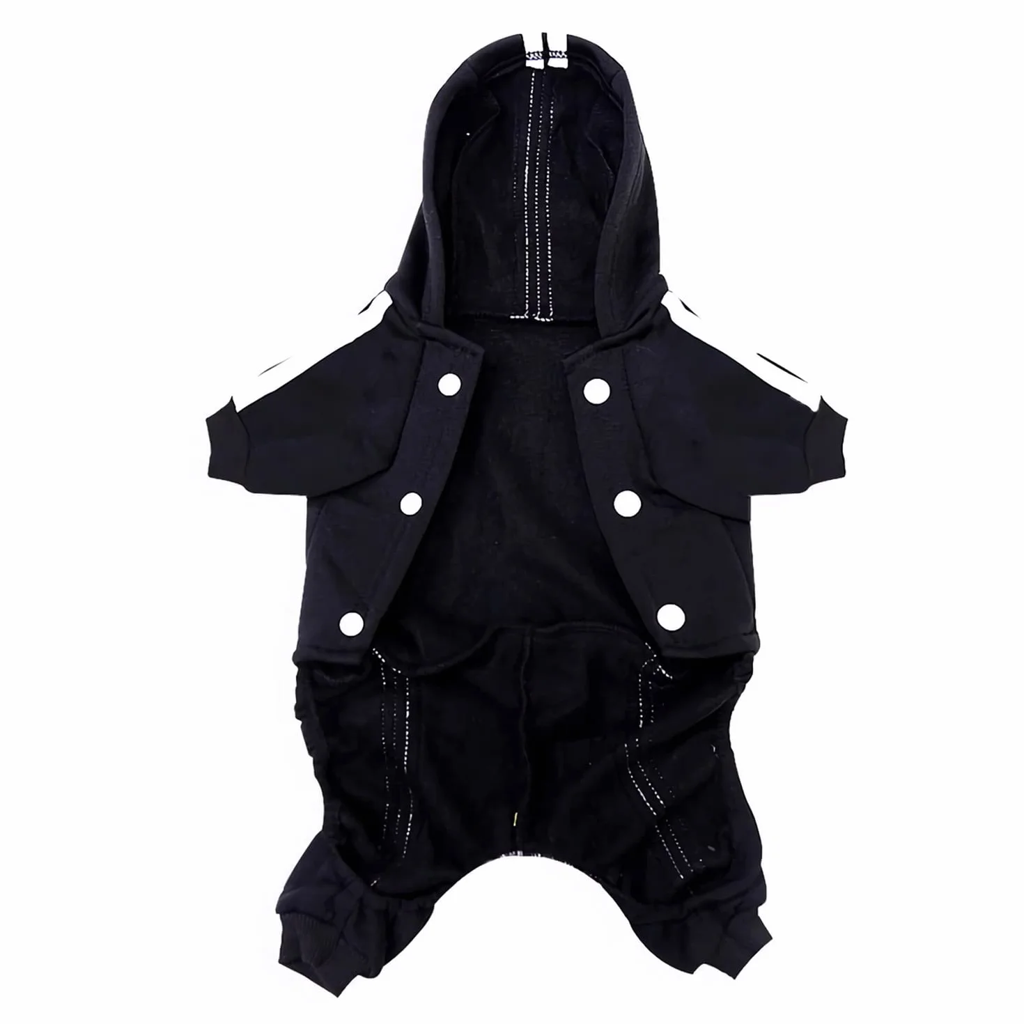 Traje lindo para mascotas, gato, perro, ropa con capucha, chaqueta de invierno, suéter de 4 patas, color negro, para cachorros, perros pequeños a medianos, niños y niñas (XS)