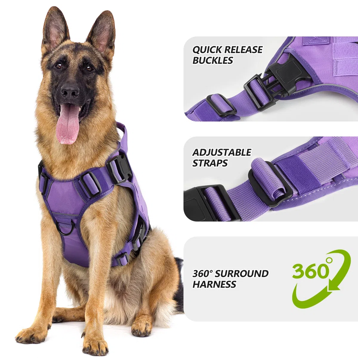 WINGOIN Arnés táctico para perros pequeños, sin tirones, ajustable, reflectante, K9, arnés militar para mascotas con asa, hebillas de metal para caminar, senderismo, entrenamiento (L)