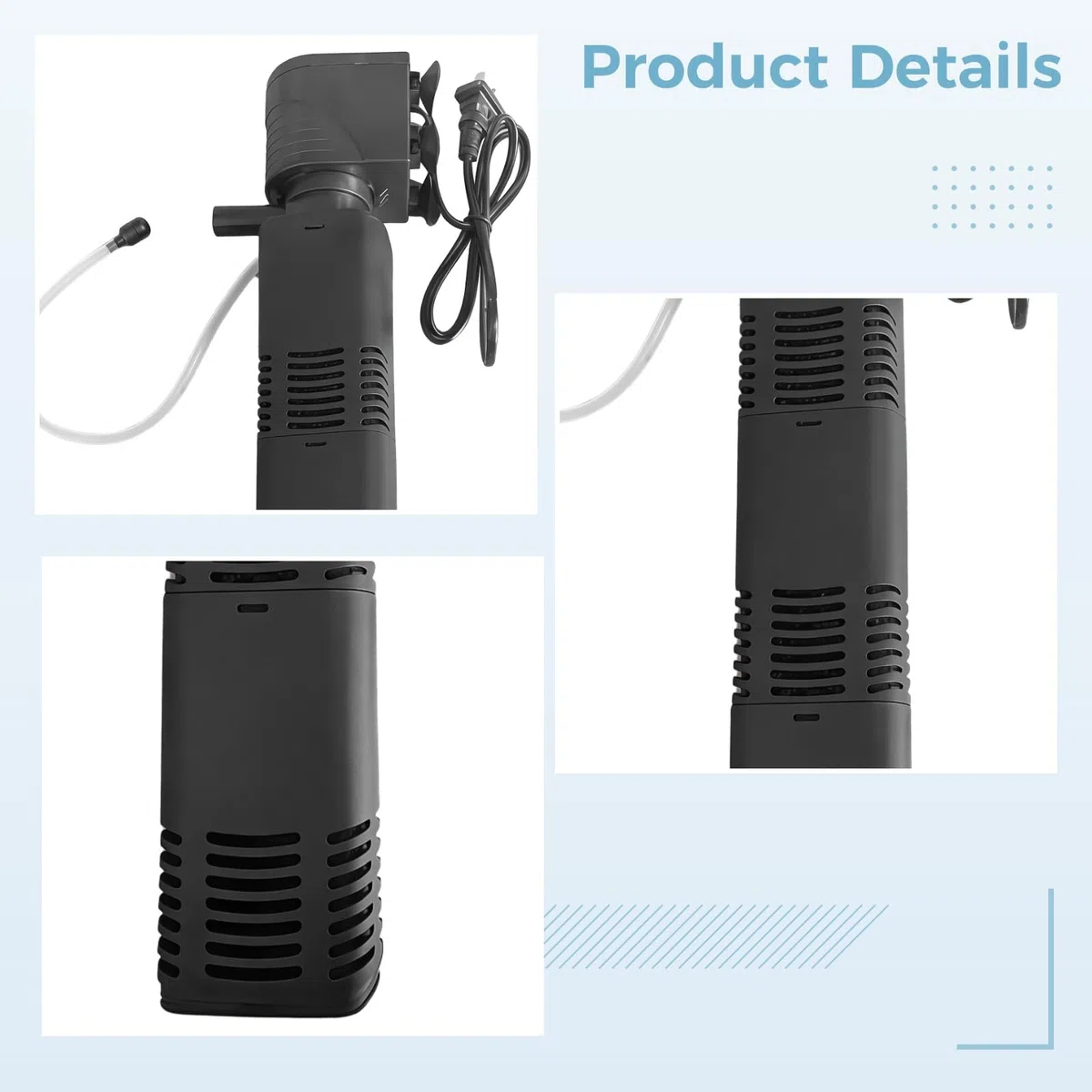 Filtro interior de acuario, bomba de filtro para peceras pequeñas, sistema de ventilación silencioso, compacto y fácil de montar, 3 en 1 con purificación de agua, oxigenación y ondulación suave
