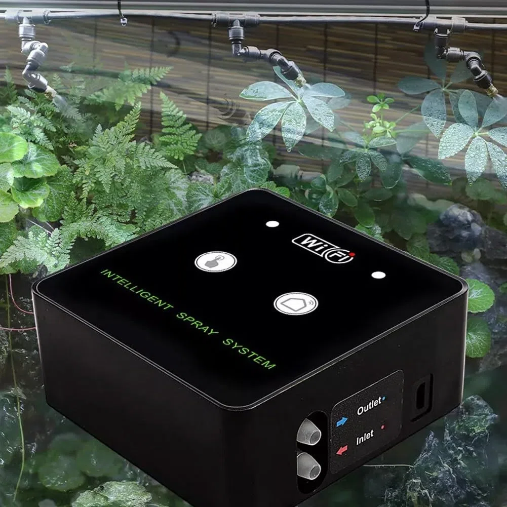Sistema inteligente de nebulización de terrario WiFi, control remoto 360 WiFi, kit de pulverización de humidificación de bosque lluvioso, bomba autocebante ABS PE Co 4 boquillas (3 boquillas)