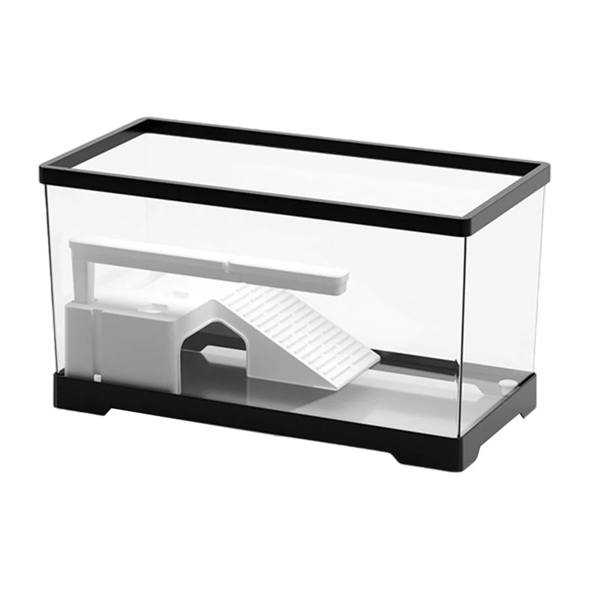 Tortuguera Acuario Hábitat Reptiles Terrario Anfibios Caja con Áreas Multifuncionales Filtro Lluvia Material PC Indicada para, Negro, Individual
