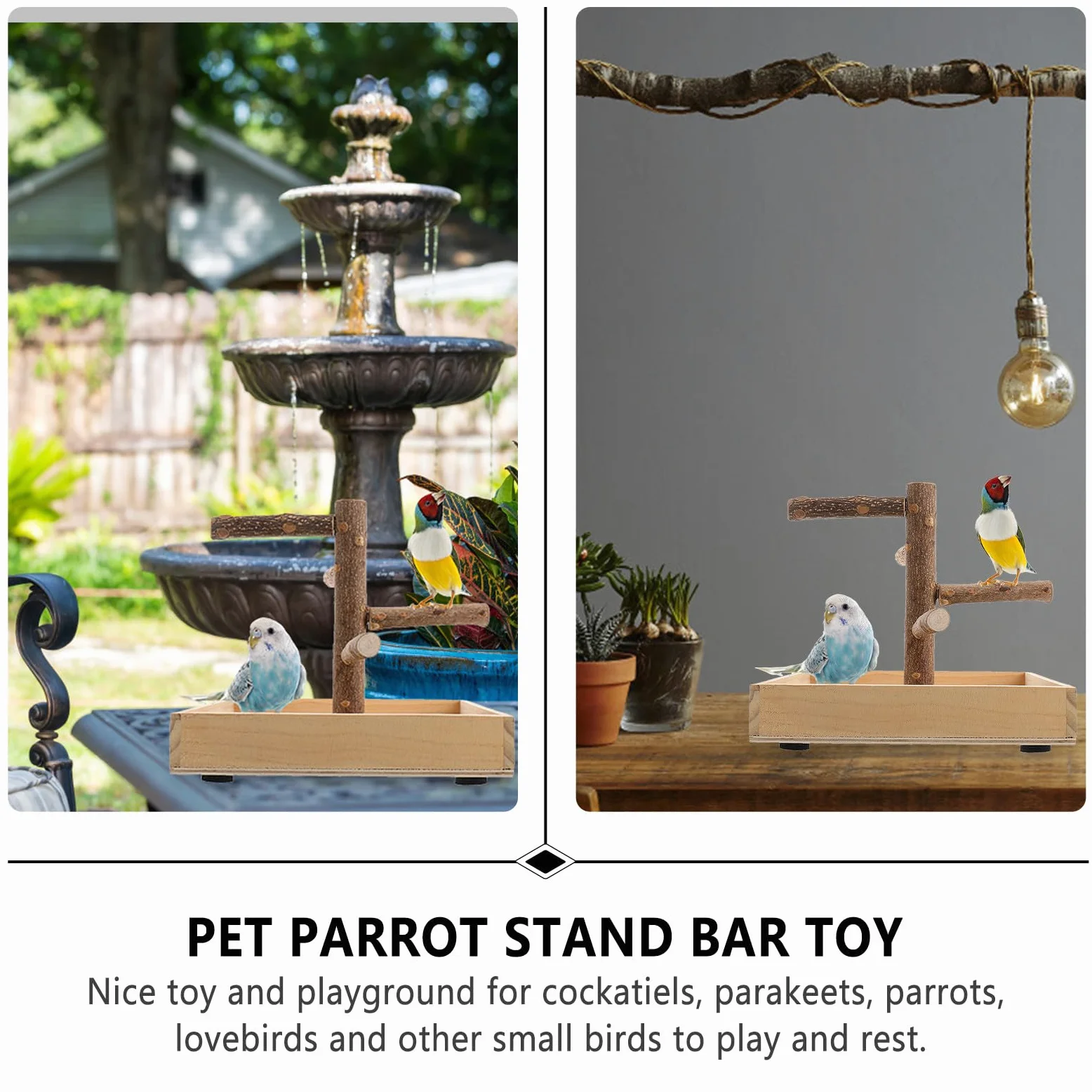 Puesto de Madera para Pájaros, Juguete de Entrenamiento Portátil Beige | Soporte de Percha para Loro, Madera Natural, Ayuda a Equilibrio y Coordinación, para Periquito y Ave
