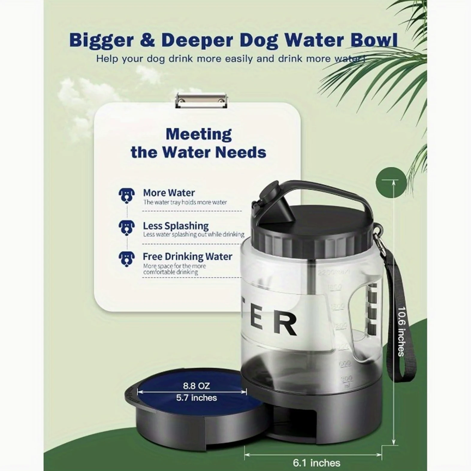 Botella de Agua para Perros 2200ml Mascotas Antifugas Material Alimentario Sin BPA para Exterior Senderismo Viaje(Black)