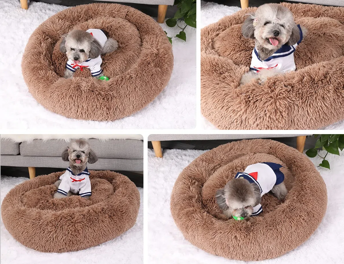 Cama calmante para perros medianos y grandes, pequeños, gatos, esponjosa, antiansiedad, lavable, para cachorros, de felpa, antideslizante, para calentar la piel sintética