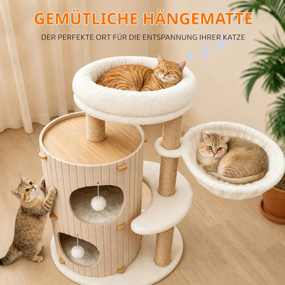 Árbol rascador de alta calidad con 2 barriles para gatos, árbol para gatos y plataformas grandes | Troncos de sisal, rampa rascadora, casa de gatos, bolas de peluche y cepillo para gatos grandes