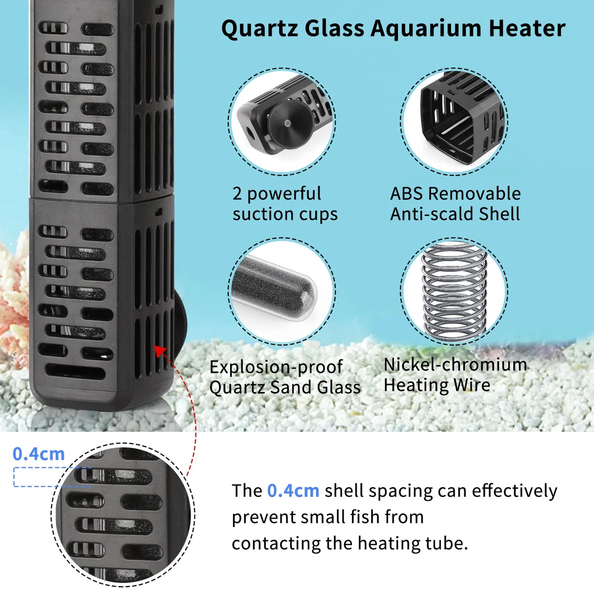 HiTauing Calentador de acuario, 50 W/100 W/200 W/300 W/500 W calentador sumergible para pecera con protección contra sobretemperatura y apagado automático al dejar agua, apto para agua salada y agua