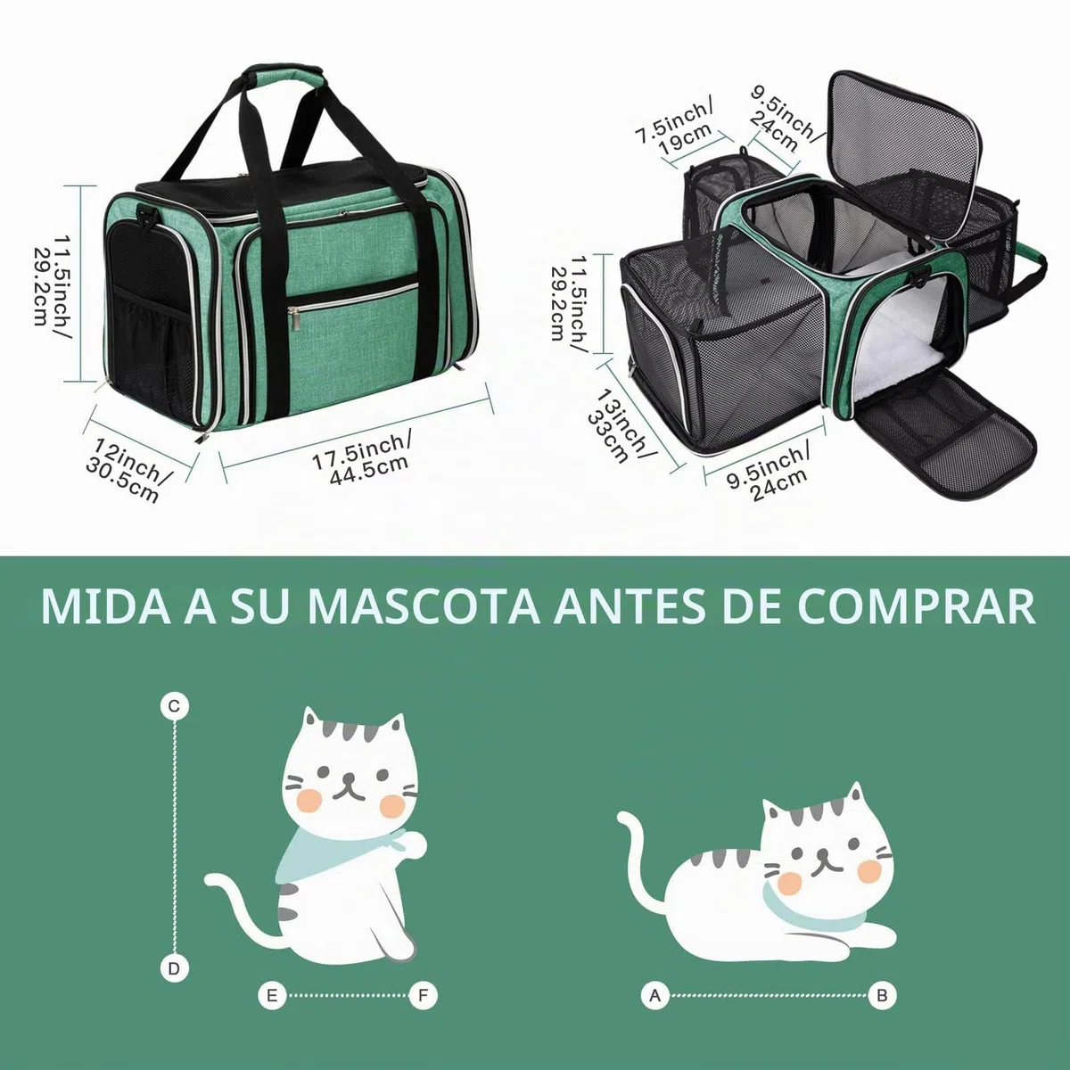 BAGLHER Bolsa transportadora para Gatos, aprobada por aerolíneas, transportador de Mascotas de Lado Suave, 5 Lados, Puertas Abiertas, 3 Lados, expandible, Plegable, con Almohadilla de Forro Polar