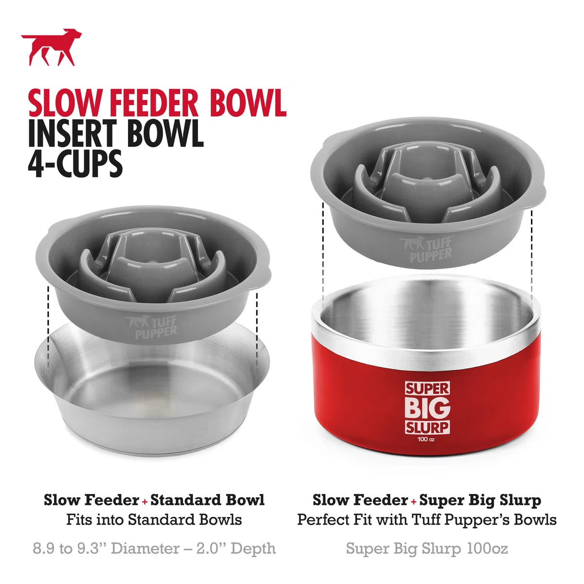 Tuff Pupper Cuenco de alimentación lenta para perros, laberinto de rompecabezas que ralentiza la comida, cuenco independiente para mascotas, cuenco elevado con bandeja de alimentador, inserto de