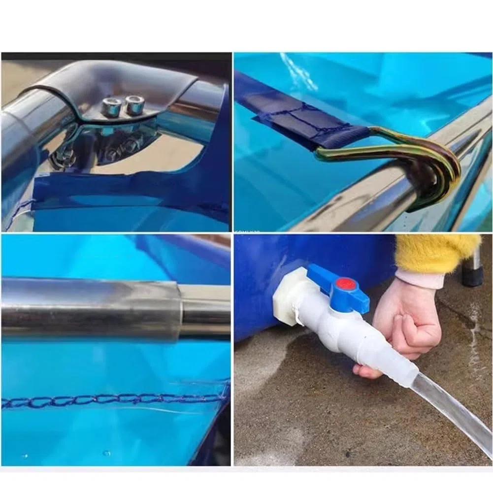 Acuario grande plegable con soporte de metal, ventana transparente de visualización para Koi Breeding Easy Installation Pool Pond 150 x 80 x 61 cm diseño azul y transparente