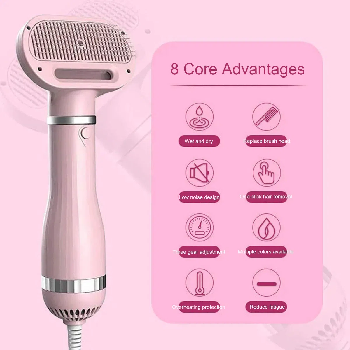 Peine Cepillo Mascotas Secador de Pelo Perros, 2 en 1 300 W Potente soplador, Mango ergonómico con 3 Engranajes de Temperatura para Perros Gatos Animales pequeños (Blanco)