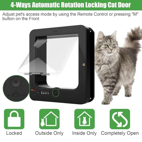 Solapa electrónica para gatos y exterior, solapa de microchip para gatos, con 2 collares de sensor y 1 control remoto, tamaño de apertura: 19 x 21 cm, para mascotas A