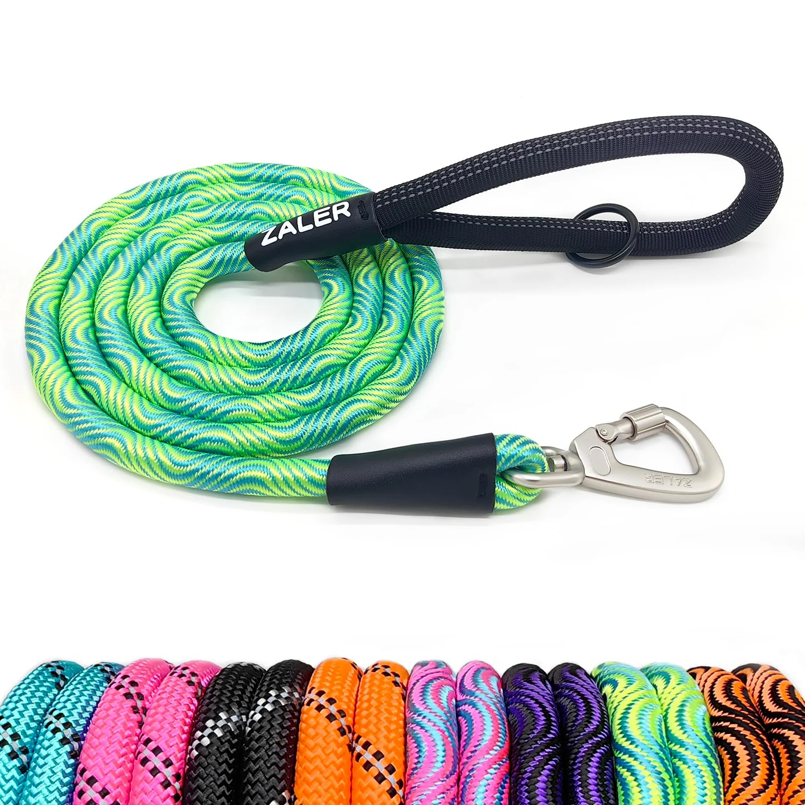 Zaler Correa resistente para perro con mosquetón, correa de nailon para mascotas para perros grandes y medianos (6 pies, azul verde)