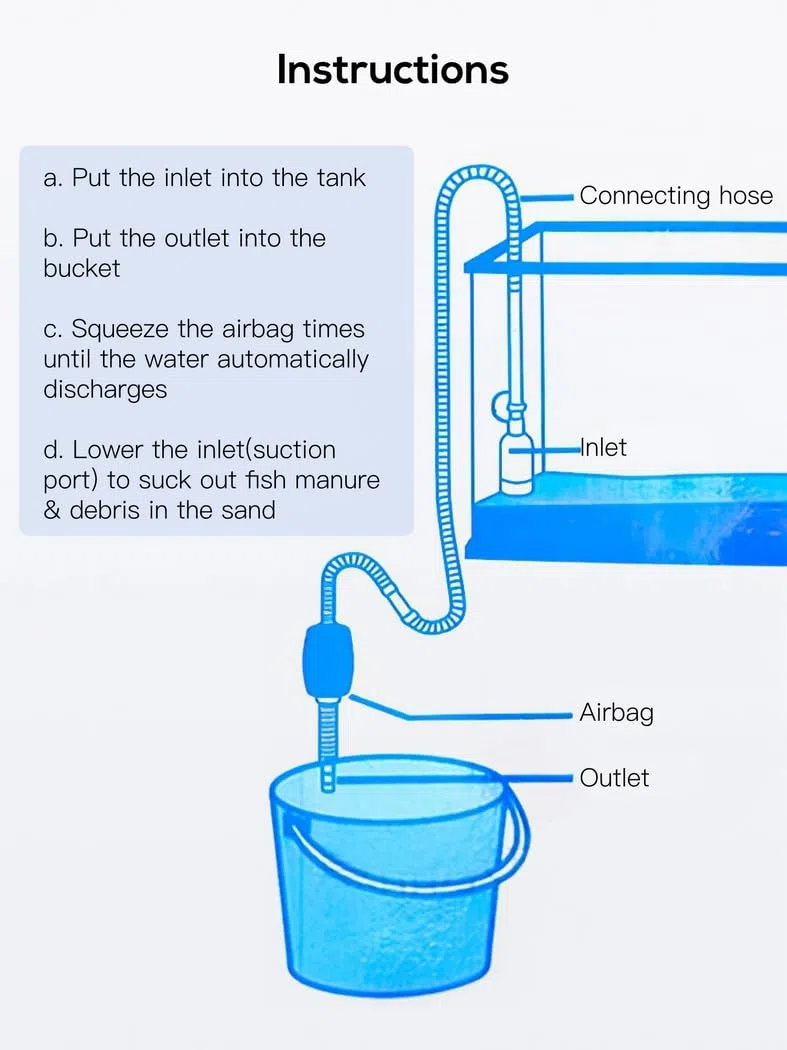 Generisch Acuario cambiador de agua, 3 en 1 para acuario, sifón con gran cojín de aire e interruptor de válvula, aspiradora para cambio de agua, grava, arena y limpieza de algas, 67 pulgadas