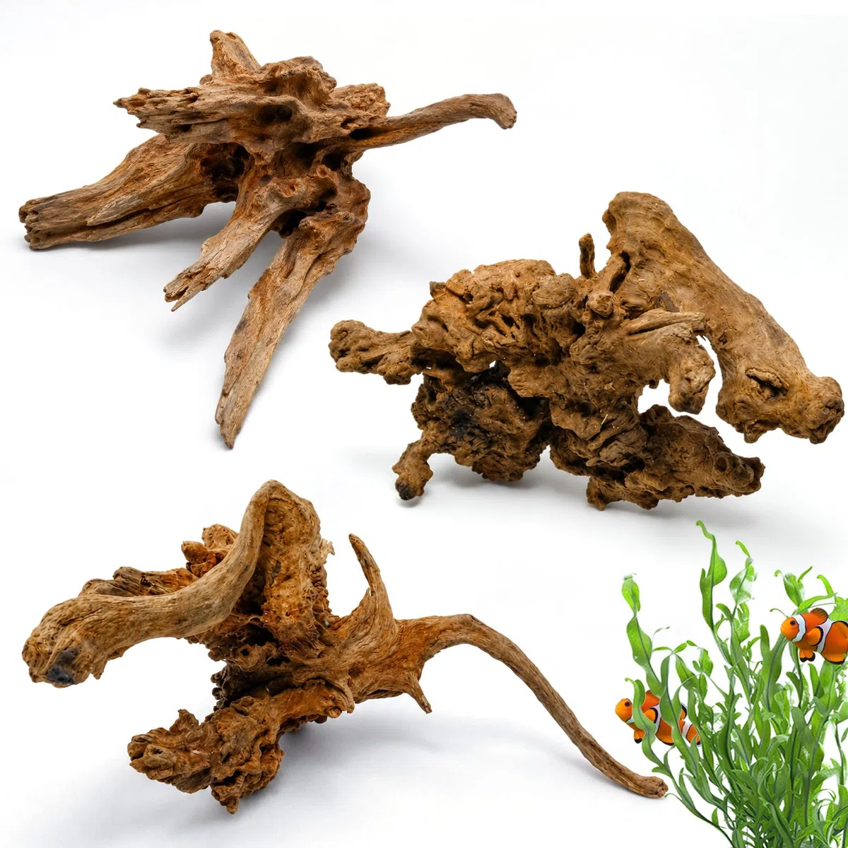 3 piezas de madera flotante natural de 8 pulgadas para acuario y tanque de reptiles, decoración de madera única de 7 a 8 pulgadas para pecera, tortugas, lagartos, serpientes, madera flotante natural