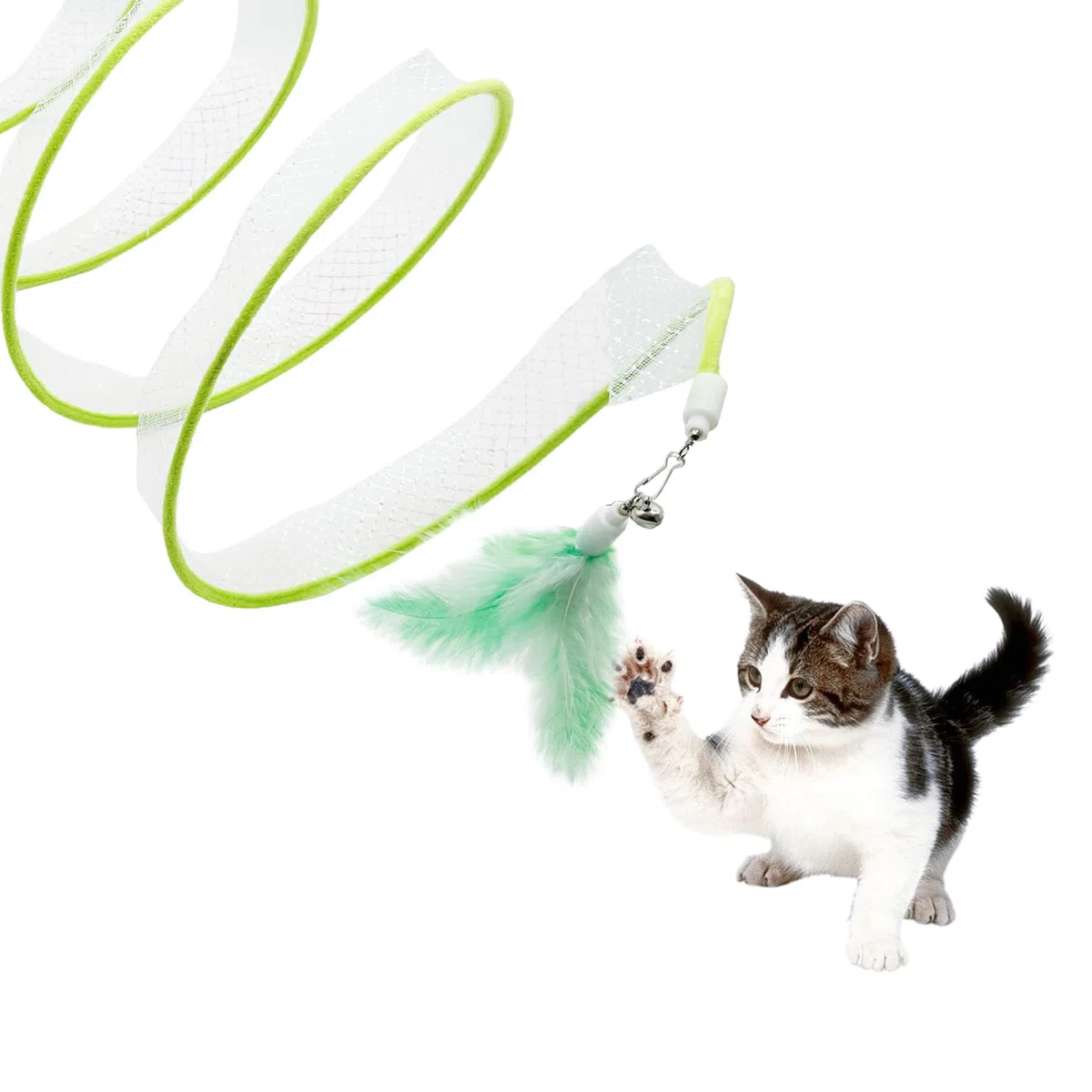 Túnel Plegable para Gatos, Juguete Plegable para Gatos con Pluma de Gato, Gusano, pez, ratón, Juguetes, recargas, Juguete Interactivo de Plumas para Gatos, túneles para Gatos de Interior (Verde)