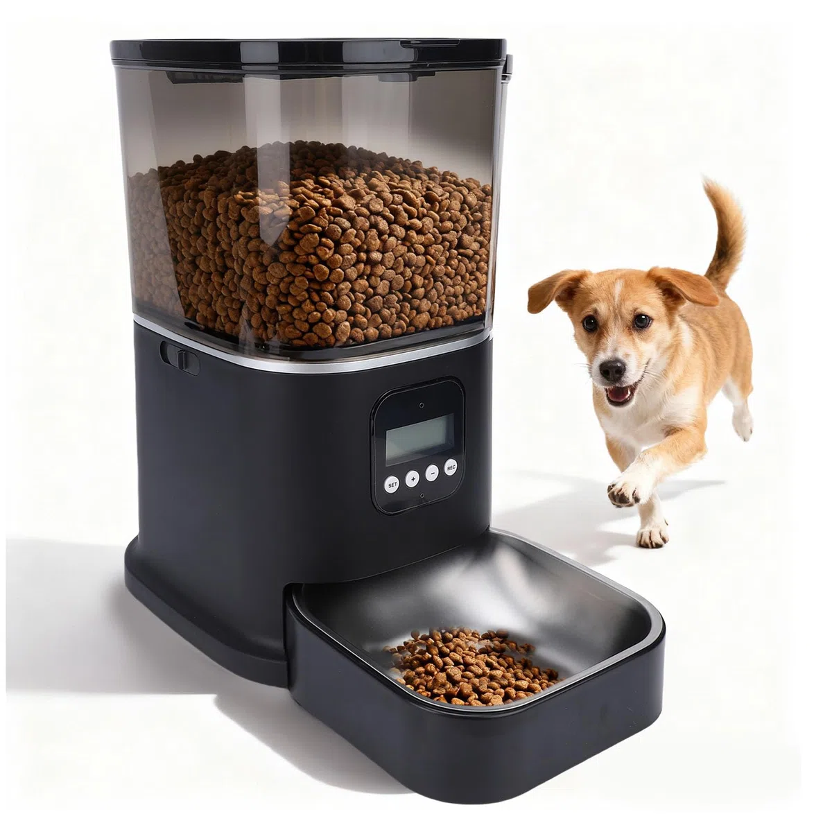 HEEPDD Alimentador Automático para Mascotas, Comederos Automáticos de Acero Inoxidable de Grado con Fuente de Alimentación Dual para Dueños de Gatos Ocupados y Uso en Interiores, Alimentador para