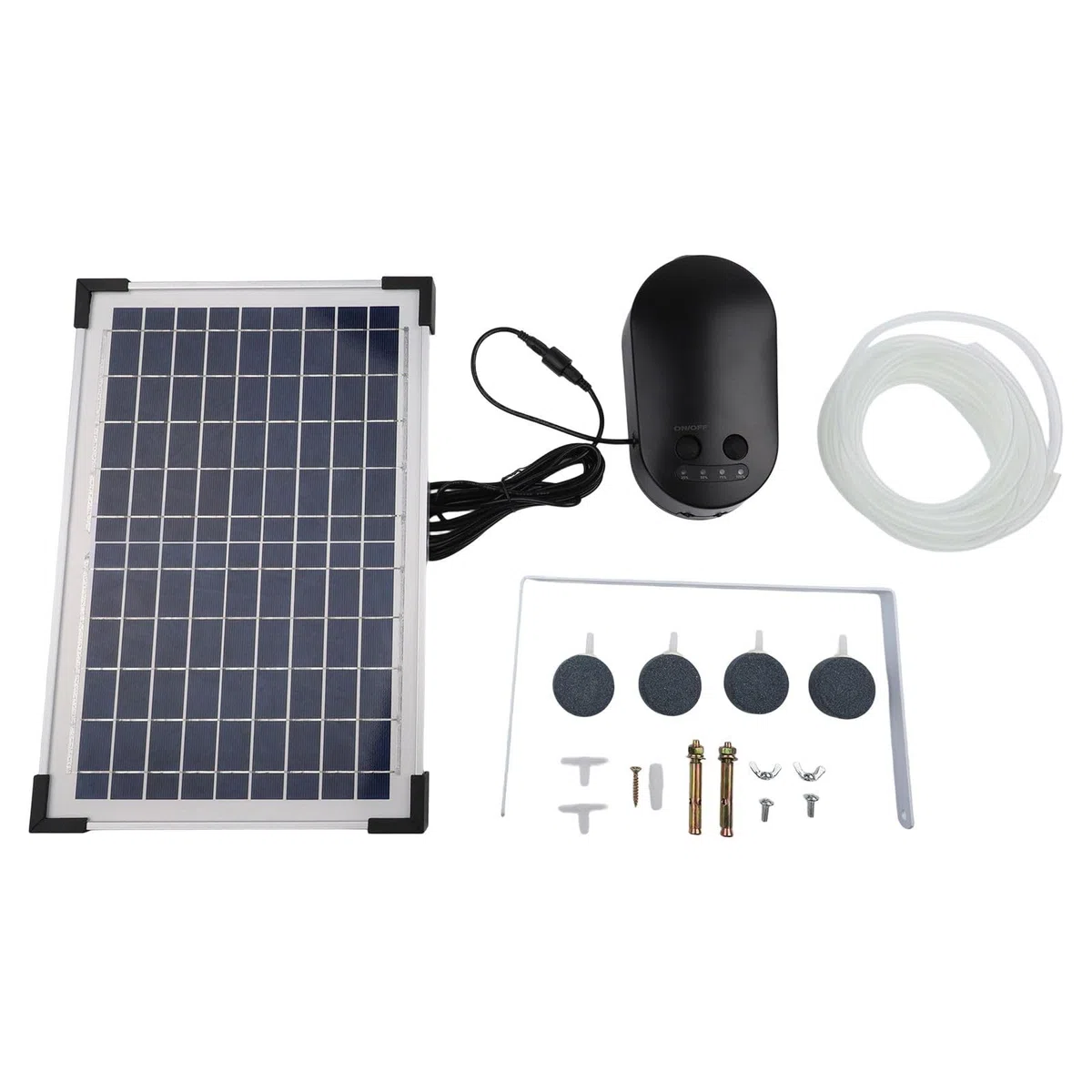 Whychstore Bomba solar de oxígeno de 15 W con batería de respaldo de 7,4 V y 4400 mAh, 3 modos ajustables y piedras de aire duales, para peceras, estanques, baños de pájaros