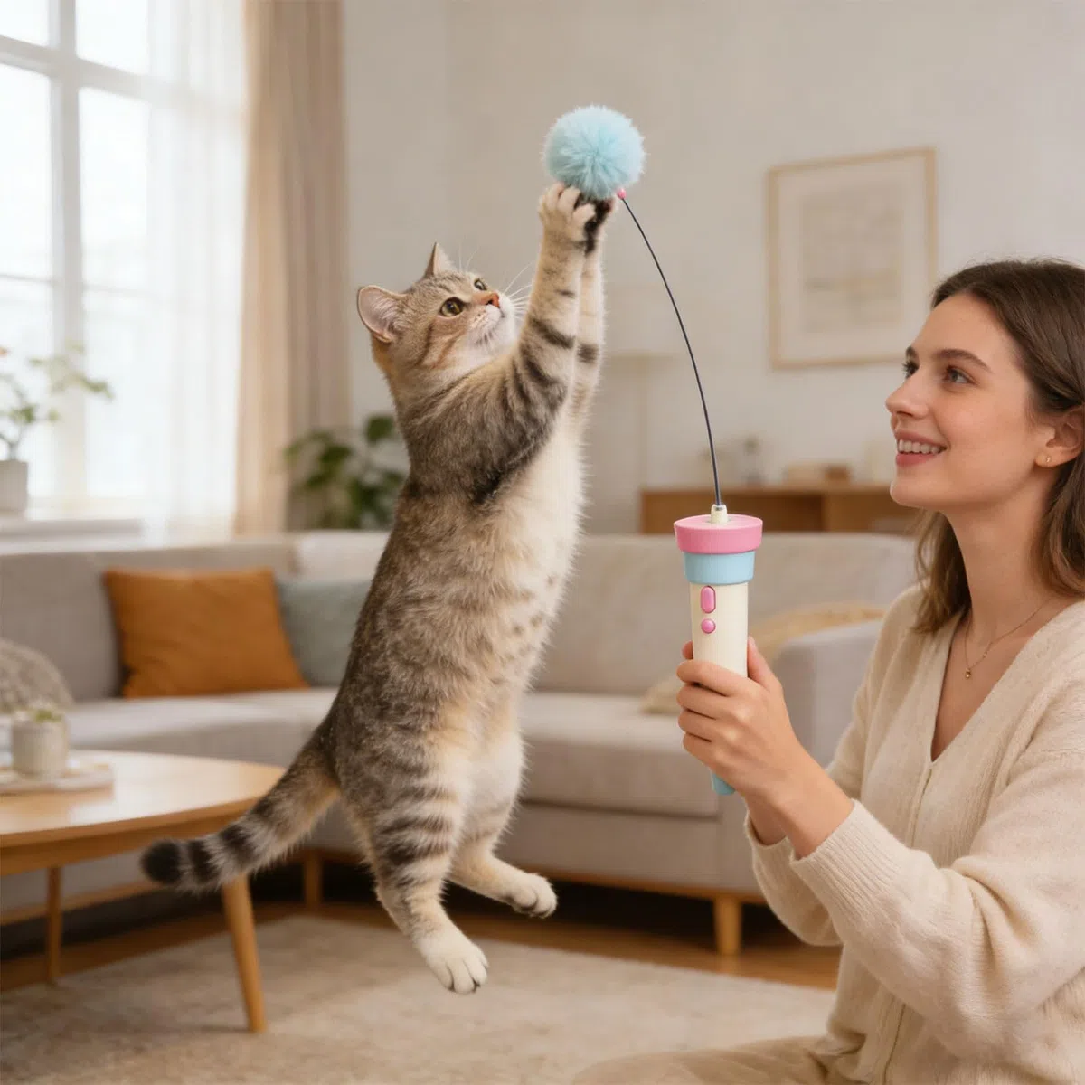 Pelota automática compacta y ligera para gatos, fácil de instalar en cualquier lugar en interiores, proporcionando diversión y compacta