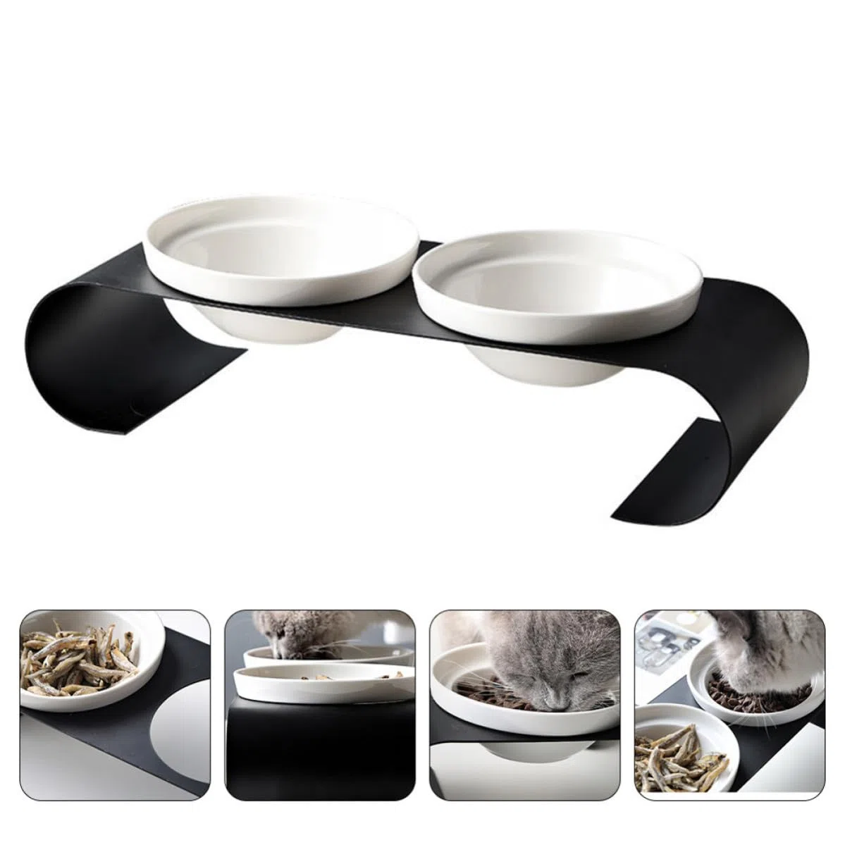 Comedero Elevado de Color Claro para Mascotas Cuencos Dobles de Cerámica y Soporte de Hierro Resistente, Adecuado para Gatos y Perros Pequeños en Casa