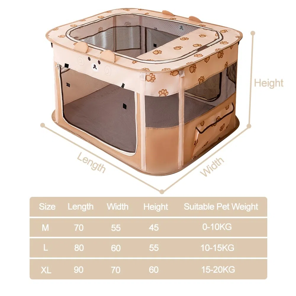 Parque plegable para mascotas, jaula portátil para cachorros, perros, gatitos, gatos, interiores y exteriores, valla de tienda de campaña para mascotas (XL, marrón)
