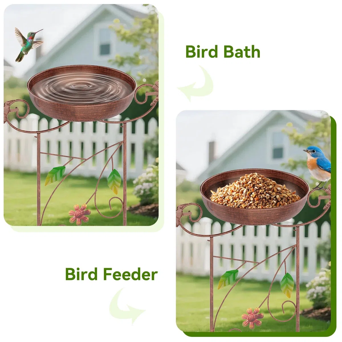 CADUKE Lote de 2 bebederos para pájaros con Enrejado para jardín, bebederos de Metal de 103 cm de Altura con Motivos de colibríes, bebederos Decorativos con comederos para jardín, Patio y césped