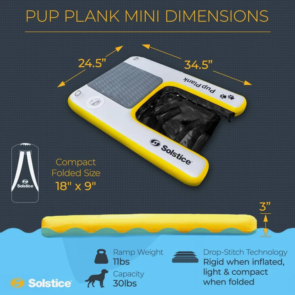 Solstice Tablón Inflable para Cachorros, rampa de Agua para Perros para Barcos y muelles, tamaño Mini, Capacidad de 30 Libras, Plataforma Flotante para Mascotas para Lago, río, Playa y Piscina