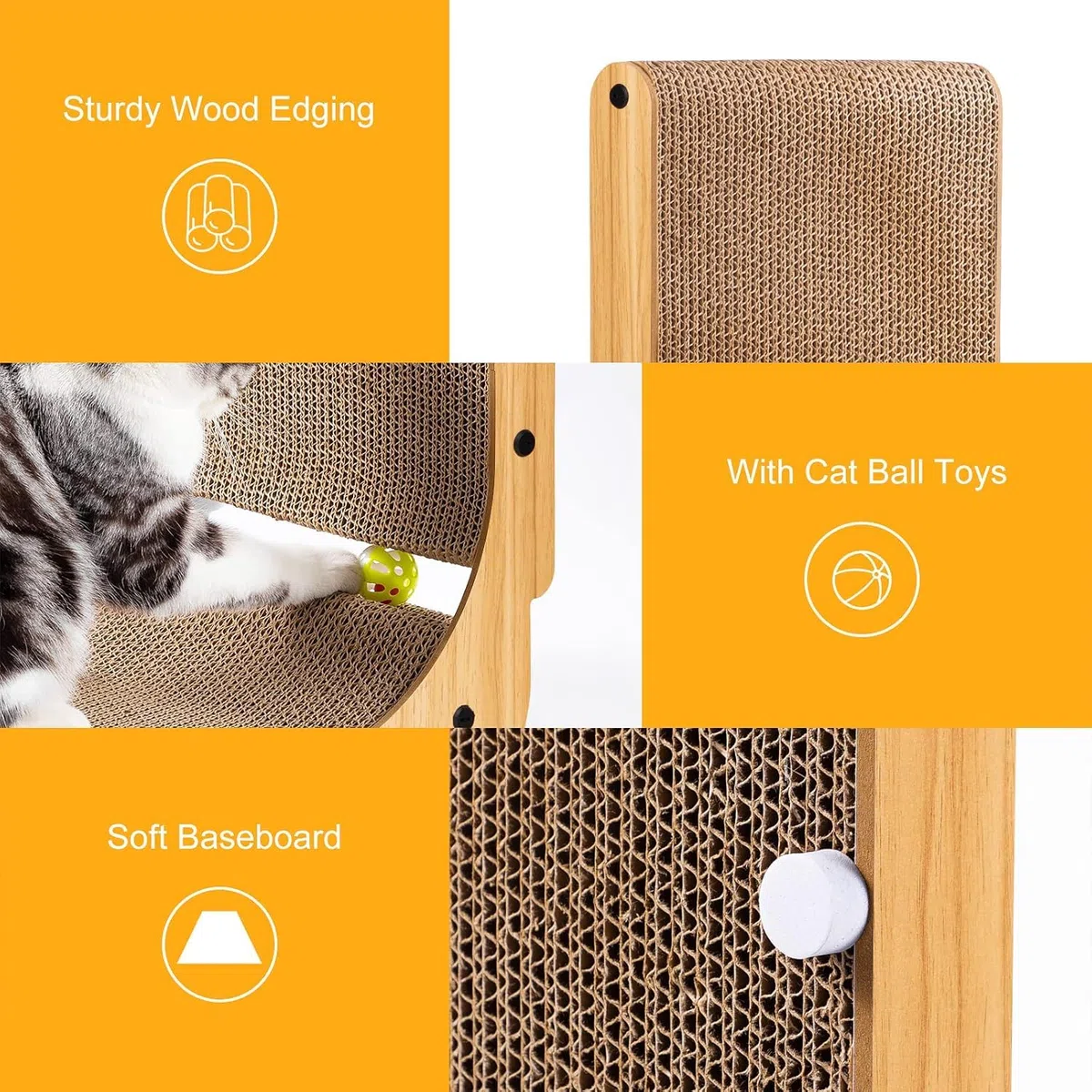 Rascador de gato en forma de L, Poils Bebe Rascador de gato para gatos de interior, protección de muebles, almohadilla de arañazos para gatos, cartón para gatos con juguete de bola, zacate gatera, 26