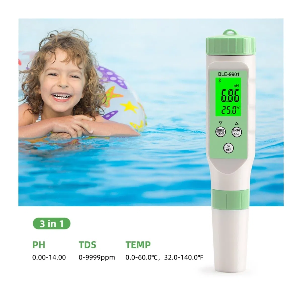 Analizador de TDS para Agua, PH EC TDS Temp Salinity Meter Digital Drinking Water Quality Tester Smart Online Monitor App Control For Aquarium Pool Análisis de Agua Potable(PH EC TDS Temp)