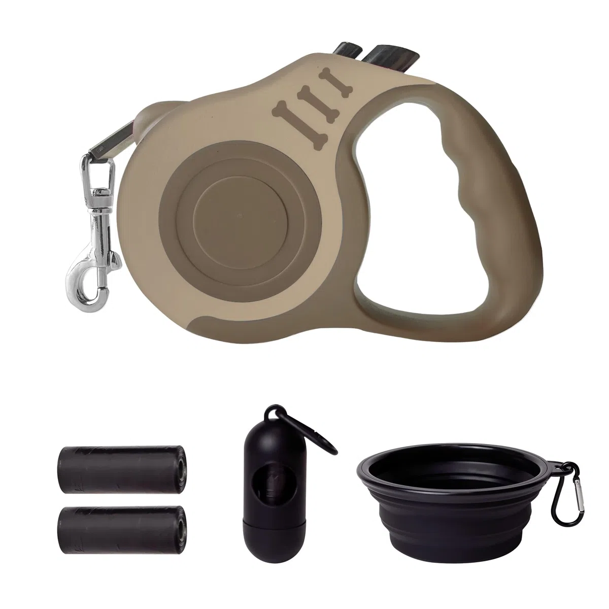 Correa retráctil para perro, cinta telescópica automática para perros, cinta para mascotas de 10/16 pies, duradera y conveniente, con cuenco plegable, dispensador, bolsas de basura, adecuada