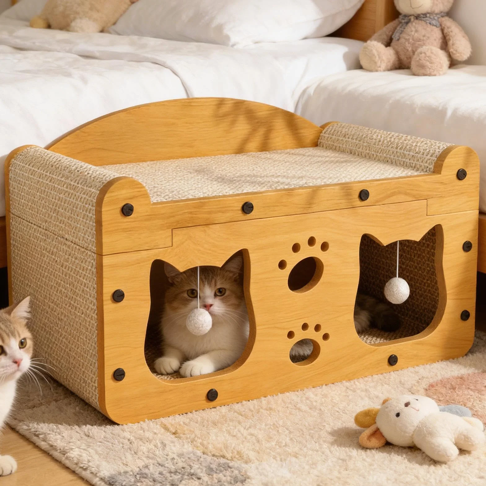 Casa Rascador de Cartón para Gatos Sofá Multifuncional Antideslizante | Casa de Cartón para Gatos para en Interiores y Exteriores, Salón, Tiempo en Familia, Viajes