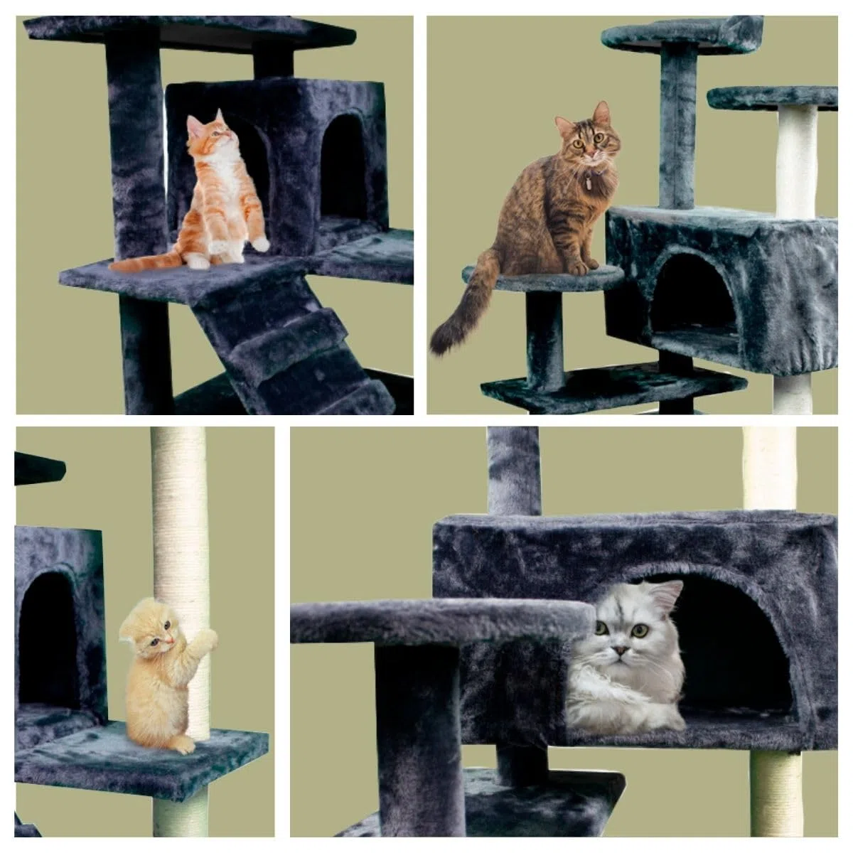 Mobiclinic, Rascador árbol para Gato, Modelo Tico, Grande, Escalar, 5 Alturas, Soporta hasta 10 kg, con Plataformas y refugios, Juguete desestresante, Cuerda de sisal, Gris
